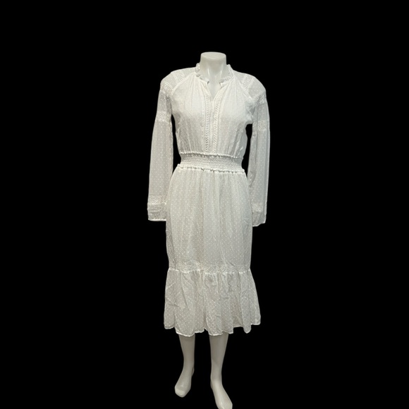 Lauren Ralph Lauren white long sleeve Swiss dot and lace midi dress 8P - Picture 1 of 10